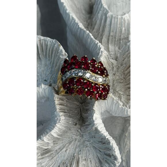 925 Sterling Silver Gold Plated Red & White Spinel Ring Size 9